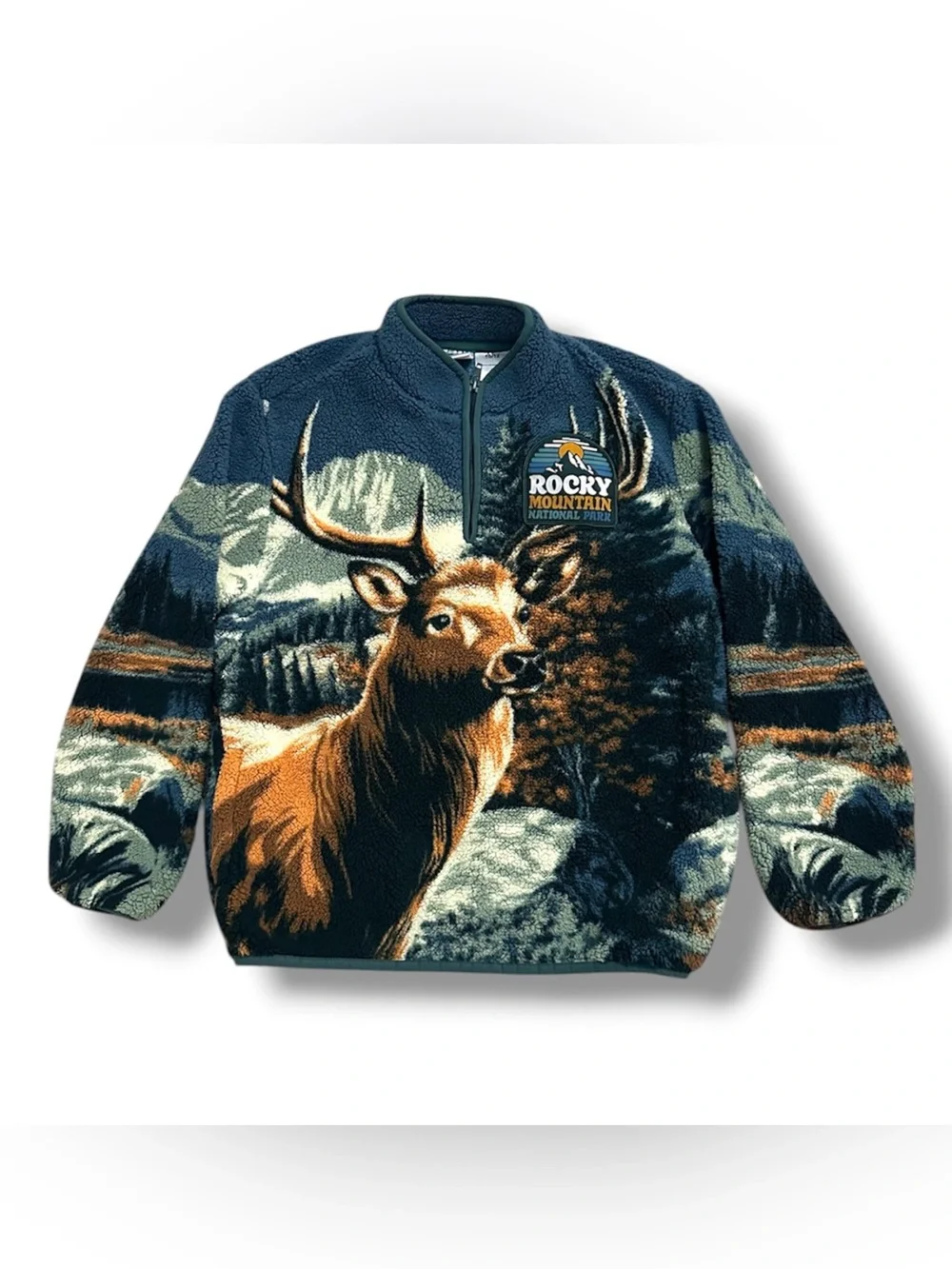 National Park Rocky Mountains Landscape Plush Quarter Zip Jacket Boys Size 10/12